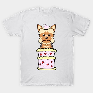 Yorkshrie terrier dog Jumping out of a cake T-Shirt